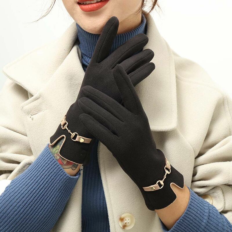 Guantes de terciopelo de cinco dedos para mujer, manoplas suaves y cálidas de Color puro para pantalla táctil, guantes de conducción femeninos, mitones de terciopelo alemán