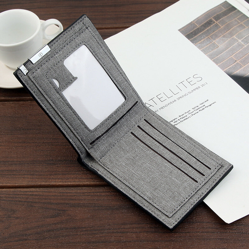 Men's Casual Fabric Short Wallet, Business Wallet, Canvas Lightweight and Fashionable Cash Folder Moneybag