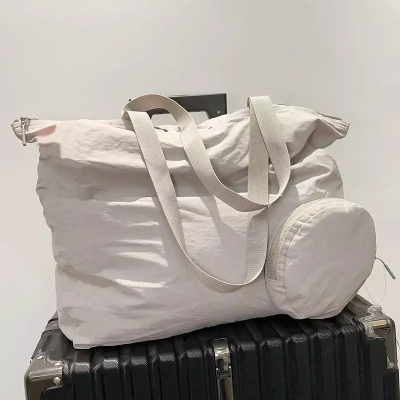 LuluLogo 30L Travel Shoulder Bags Packable Large Tote Bag Portable Hand Storage Pack Casual Large Capacity Waterproof Handbag