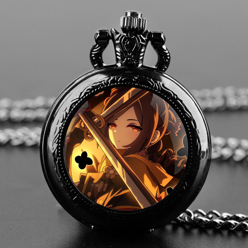 Reloj de bolsillo de Anime Genshin Impact Na Wei YaQuartz para hombres y mujeres, collar negro, colgante único, cadena de reloj, accesorios de regalo