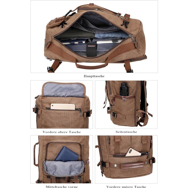 배낭 빈티지 여행 배낭, 대형 노트북 가방, 컨버터블 어깨 배낭