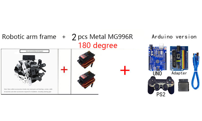 Rotating Robot Manipulator, 2 DOF, Metal Alloy, Kit Gimbal Mecânico para Arduino, Ps2 Control, Kit DIY programável, MG996