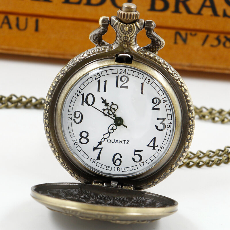 Reloj de bolsillo de cuarzo Vintage para hombre y mujer, pulsera de bronce, con cadena y collar, ideal para regalo