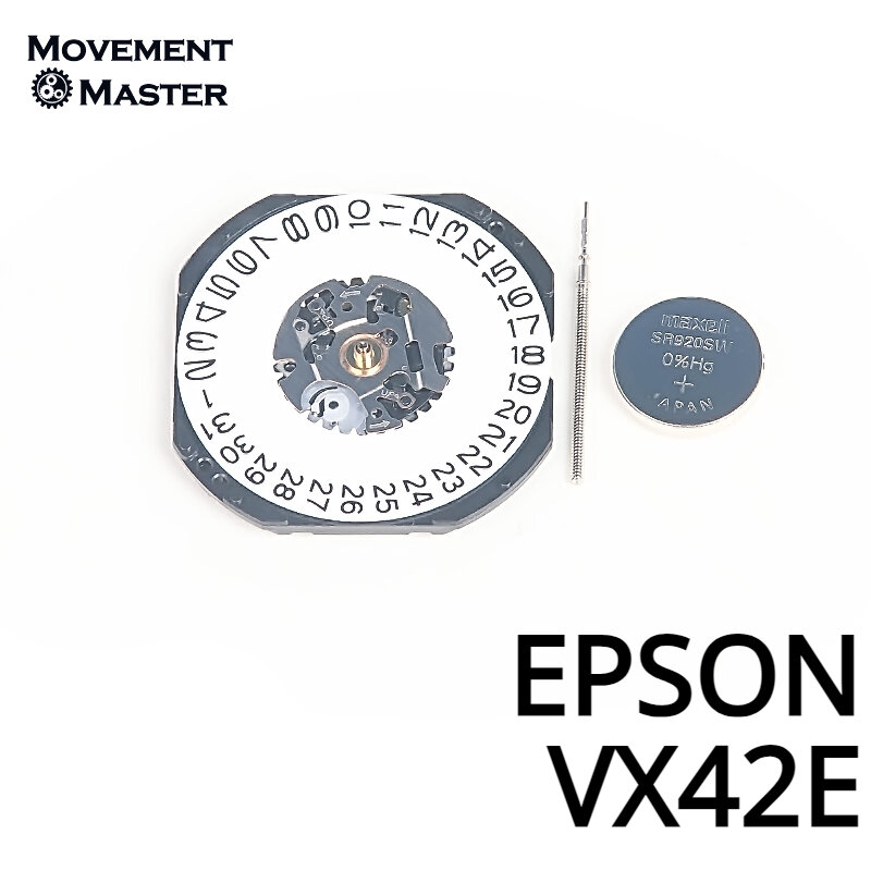 Suku cadang penggantian gerakan, arloji elektronik kuarsa gerakan VX42E tanggal 3/6 tiga tangan