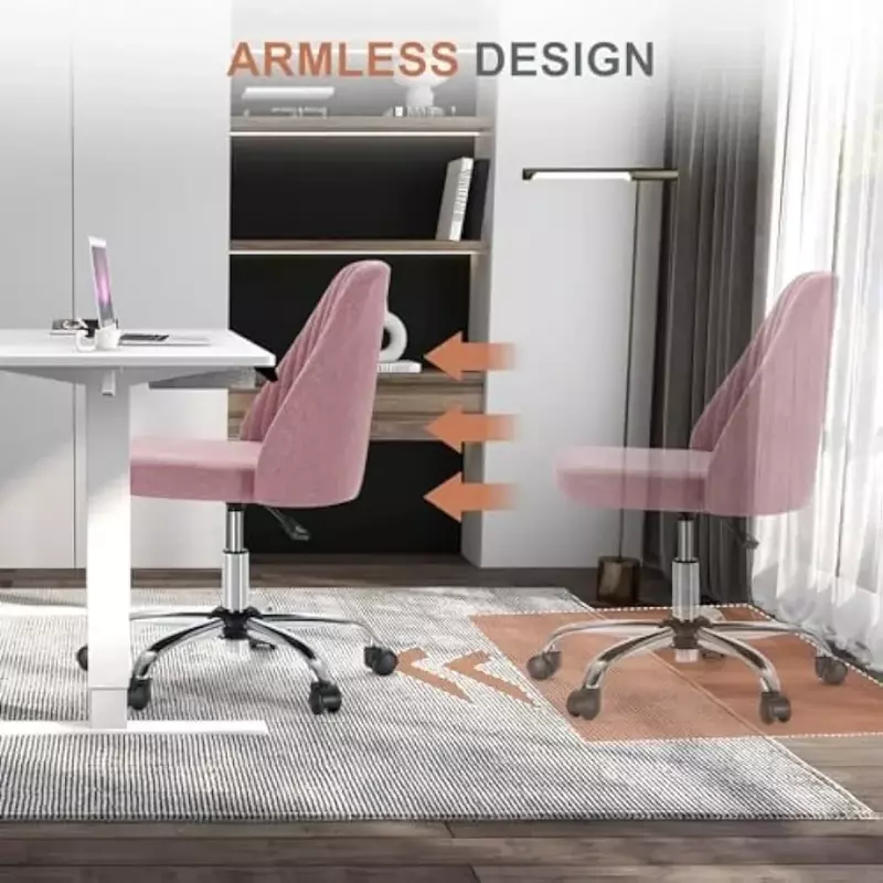 Office Chair Cute Desk Chair, Modern Fabric Home Office Desk Chairs with Wheels, Mid-Back Armless Vanity Swivel Task Chair