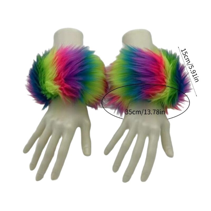 Women Colorful Faux Furs Wrist Cuffs,Winter Furry Bands Arm Warmer Wrist Slap On Cuffs Arm Warmer Plush Thicken D46A