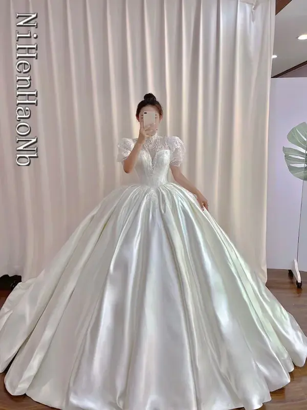 Satin Wedding Dress 2023 New Floor Length Bridal Dress Robe De Mariee