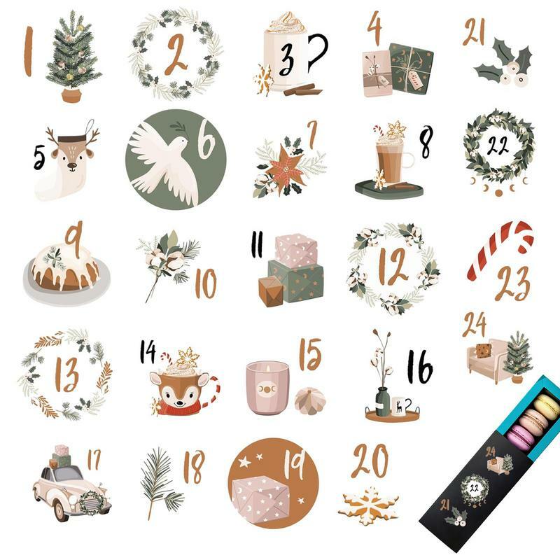 24 giorni di adesivi per il numero di natale adesivi per il calendario dell'avvento di natale per l'etichetta della firma della confezione regalo del sacchetto di caramelle di natale di capodanno