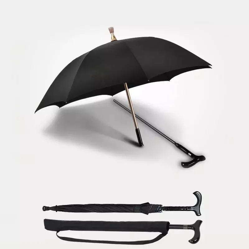 High Quality Detachable Self-defense Climbing Alloy Parasol Fiberglass Anti-skidding Crutch Outdoor Self defense Umbrellas Gear