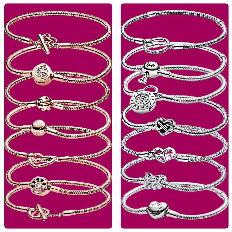 Bracelet Pandora en argent regardé 2024 pour femme, convient au design original, breloque bricolage, nouveaux cadeaux de bijoux, mode 925