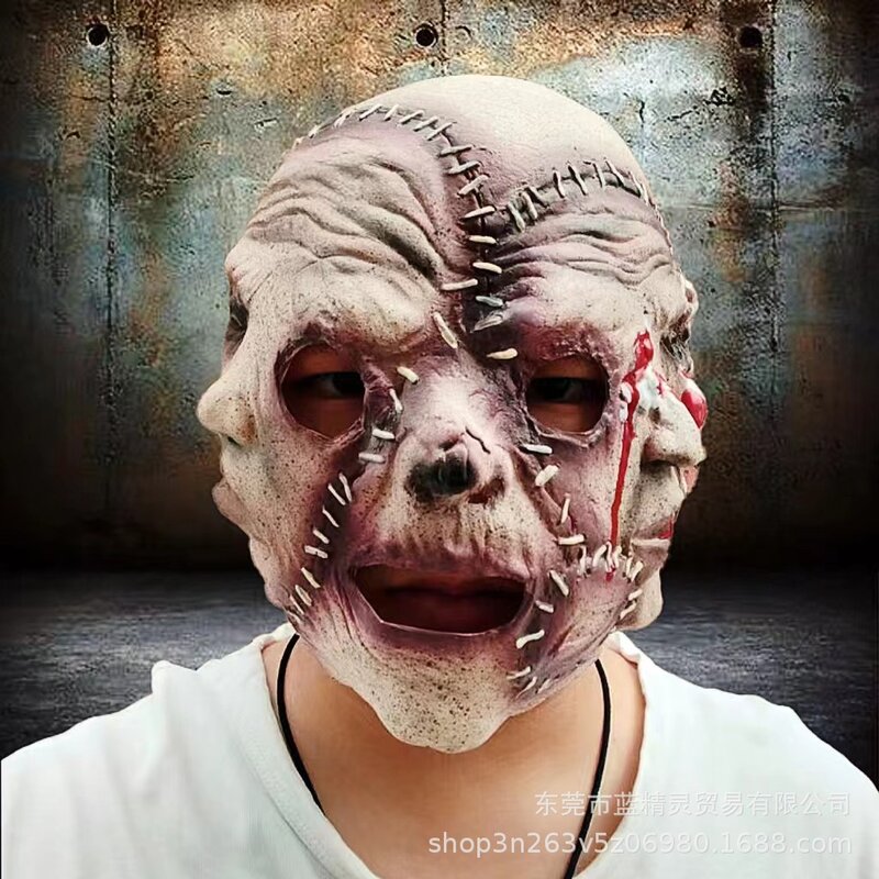 Assustador Exorcista Latex Meia Máscara Facial, Máscara de Halloween, Prego Boca Grande, Cosplay Costume Prop, Prop Party