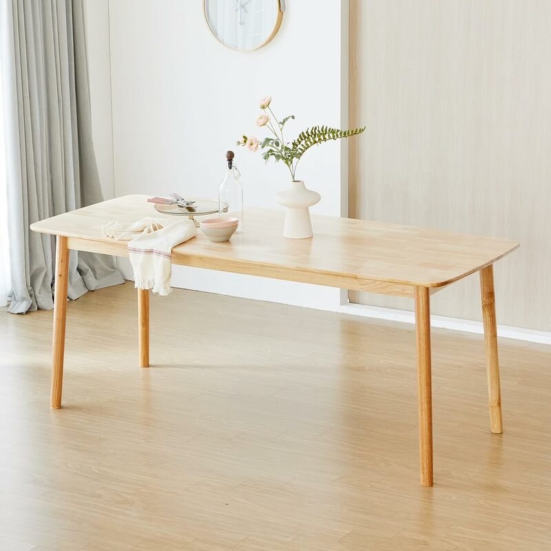 Livinia Aslan-mesa de comedor Rectangular de roble malayo de 70,9 ", escritorio grande de madera maciza para cocina (roble Natural)