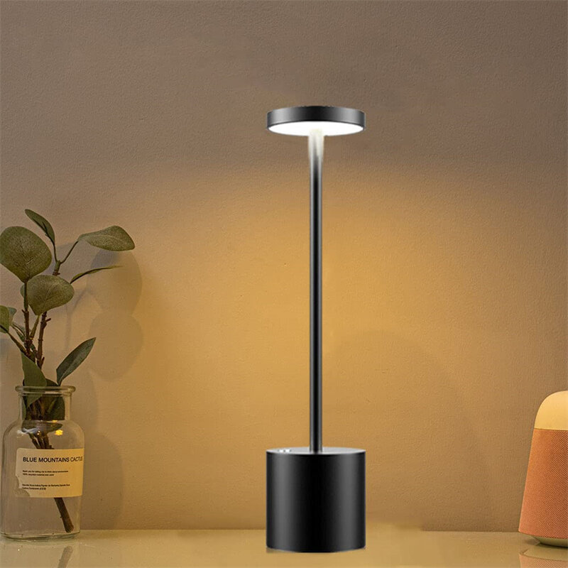 Lámpara de mesa inalámbrica LED de Metal para escritorio, luz nocturna de lectura recargable por USB, para restaurante, dormitorio y dormitorio