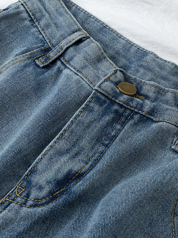 Fitaylor-pantalones cortos vaqueros de pierna ancha para mujer, Bermudas de cintura alta, color azul, informales, ropa de calle lisa, verano, 2022