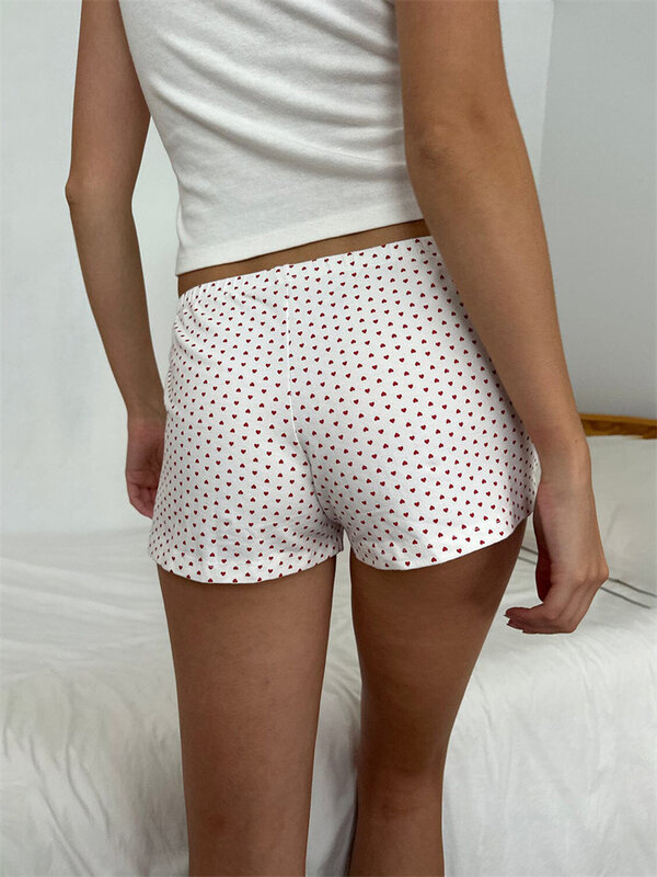 FUFUCAILLM damskie spodenki nadruk w kształcie serca casualowe elastyczne z niską talią szerokie nogawki spodnie wygodne szorty letnie spodnie 2024 estetyczne ubrania
