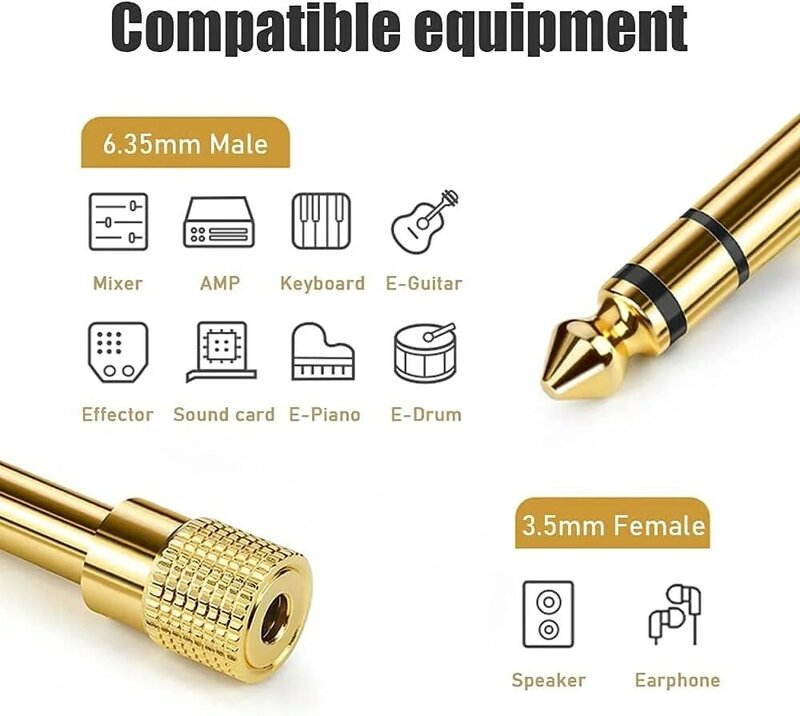 4/8/12/50Pcs Stereo Audio Adapter Plug Gold-Plated Pure Copper 6.35mm (1/4 inch) Male to 3.5mm (1/8 inch) Female Headphone Jack