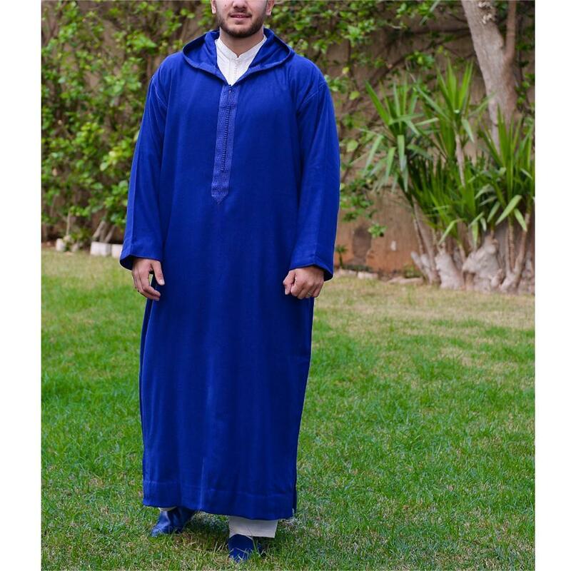Robe musulmane à manches longues pour hommes, robe musulmane avec chapeau en sangle, chemise Shu, ample, couleur unie, Abaya, Moyen-Orient, Juba Thobe