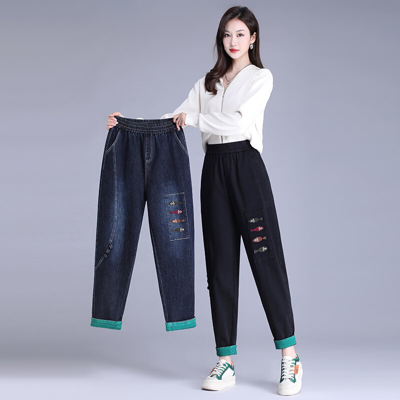 Jeans 2023 musim dingin, celana ketat, celana panjang wanita, katun murni, baru