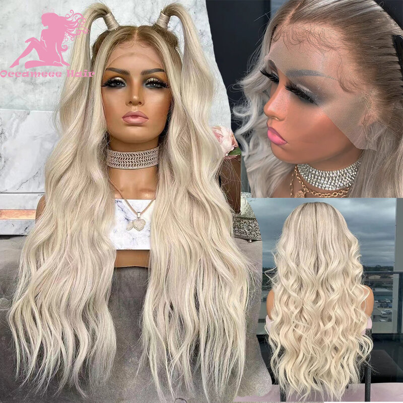 Peruka z ludzkich włosów naturalne fale 13x6 360 koronkowa przednia blond peruka z brązowym korzeniem Brazilin dziewica Hd przezroczysta koronka