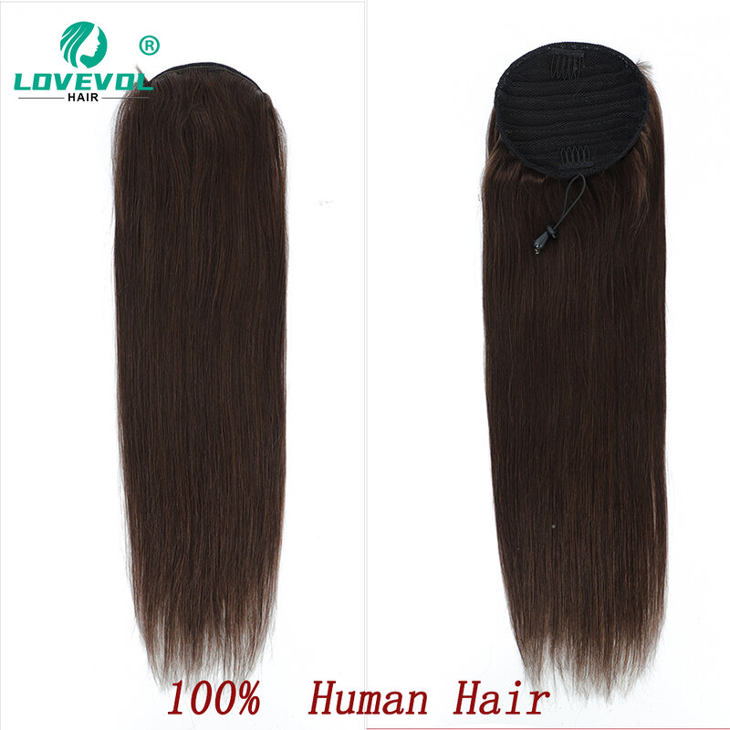 Lovevol 160 г 18 "-26" хвост со шнурком человеческие волосы с зажимами темно-коричневые пряди для женщин удлинитель волос с зажимом хвост