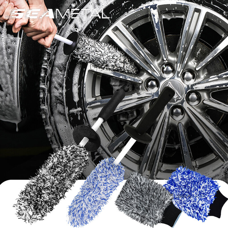 SEAMETAL ล้างรถไมโครไฟเบอร์ล้อแปรง Non-Slip Ultra Soft ทำความสะอาดรถถุงมือ Mitt รถล้อ Spokes แปรงอุปกรณ์เสริมรถยนต์