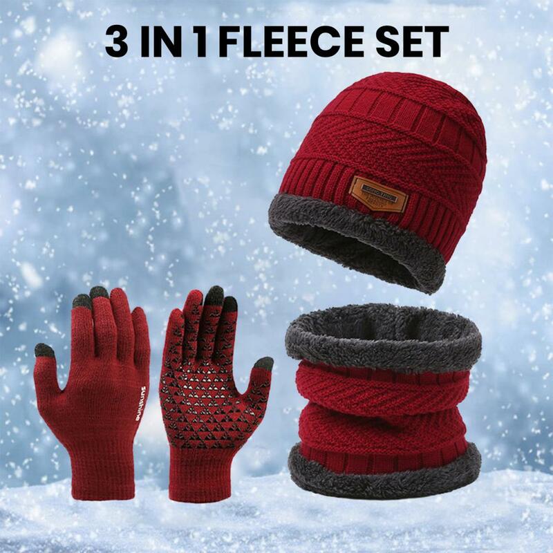 Winter Hat Set Thermal Hat Scarf Gloves Set Cozy Winter Accessories Set Knitted Hat Scarf Gloves for Men Soft Warm Windproof