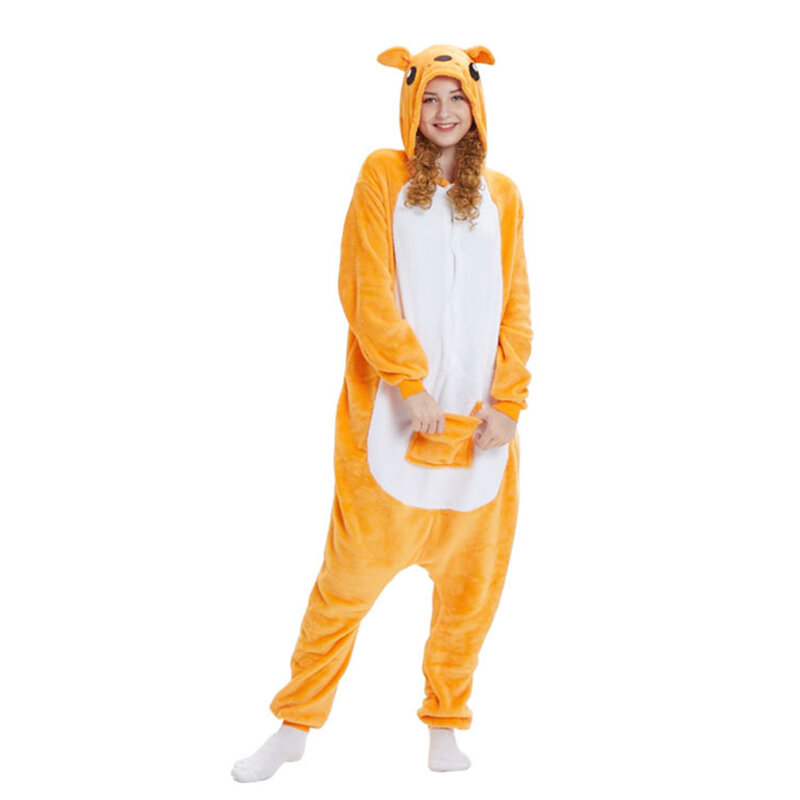 오렌지 캥거루 호주 야생 동물 동물 잠옷 세트, 맞춤형 재미있는 여성 홈 레저 의류, 겨울 봉제 스타일