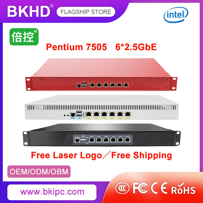 BKHD 인텔 방화벽 어플라이언스 1U 랙 마운트 서버, 방화벽 라우터, 인터넷 카페용 Pfsense, 11 세대 7505 6 Lan 2.5GbE