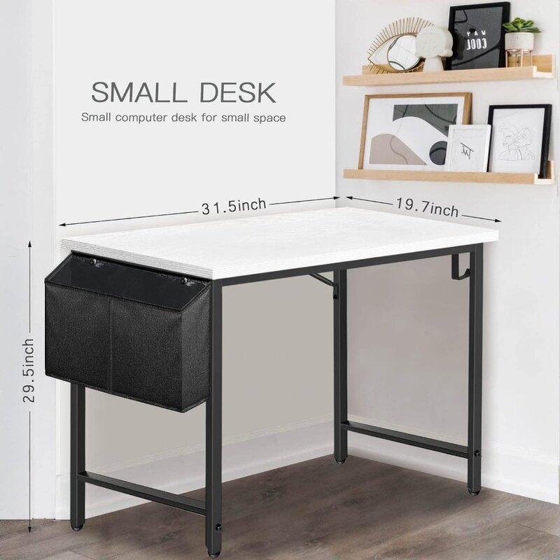 Small Computer Desk for Bedroom White Modern Writing Table for Small Spaces Kids Teens Student Study Work PC Desk 31 Inch