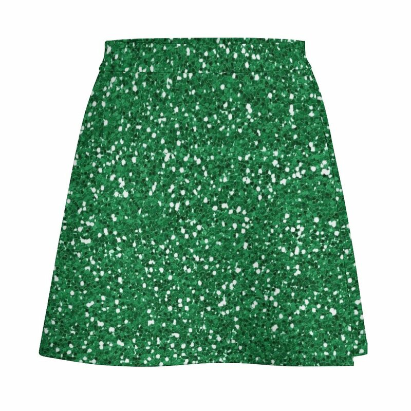 Mini saia para mulheres, brilho verde, minissaia elegante, saia curta