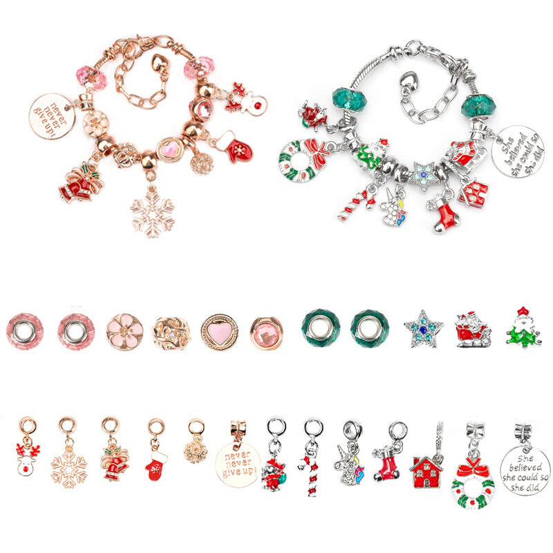 Weihnachten Blind Box DIY Weihnachten Kinder Armband Halskette 24 Gitter Kalender Countdown Glocke geben für Mädchen Überraschung Set Geschenk