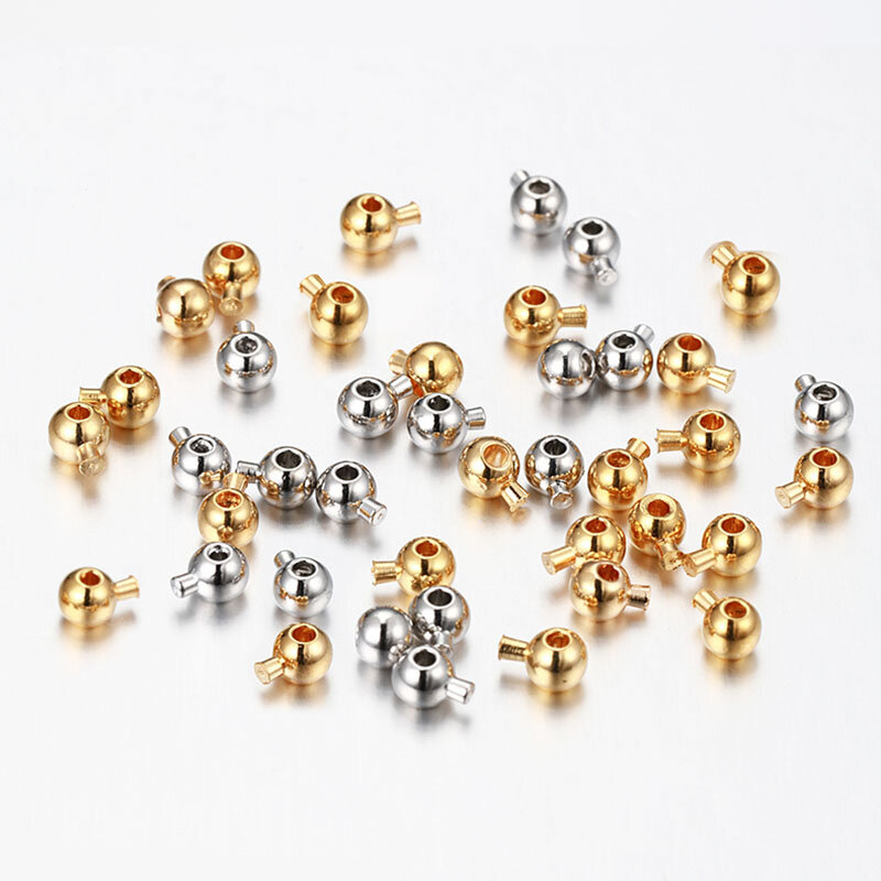Crimp & End Beads para Fazer Jóias, 18K Gold Plating, Rodada Beading Cord, rolha, Acessórios, Descobertas DIY, 10PCs