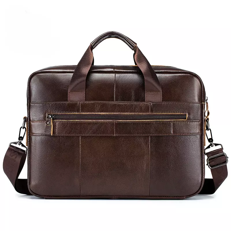 Tas koper pria, tas selempang kulit sapi asli lembut perjalanan Laptop bisnis sederhana kasual kapasitas besar