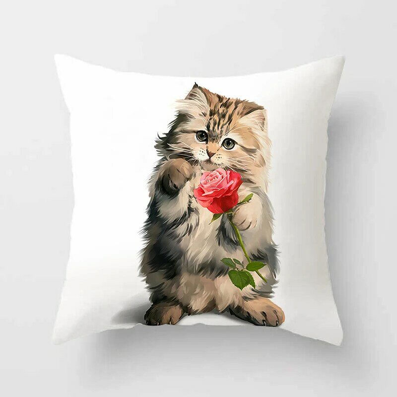 Cute Cat Pillowcase Decor Lovely Pet Animal Print Cojines Cushion Cover Polyester Pillow Case for Home Sofa Living Room