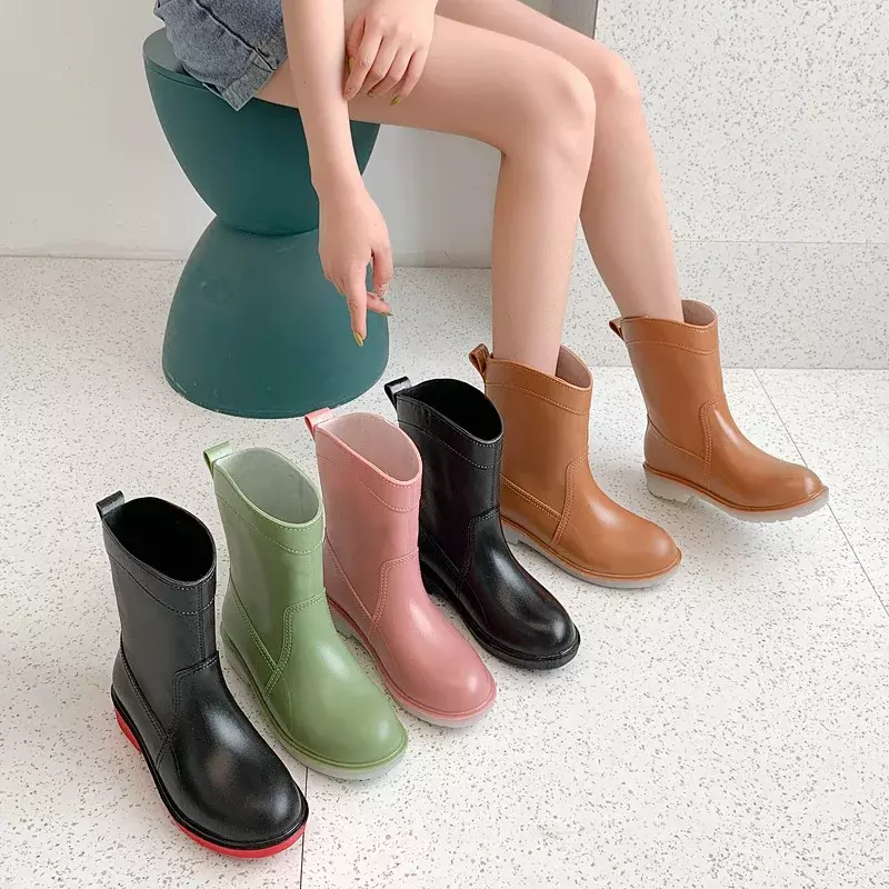 รองเท้าบูทแฟชั่นสำหรับผู้หญิงรองเท้าบูทหน้าฝนกลางแจ้งกันน้ำได้, รองเท้าบูทลำลองสำหรับผู้หญิง Comfort ลื่นรองเท้าบูททำงานในครัว Botas Agua mujer 2024