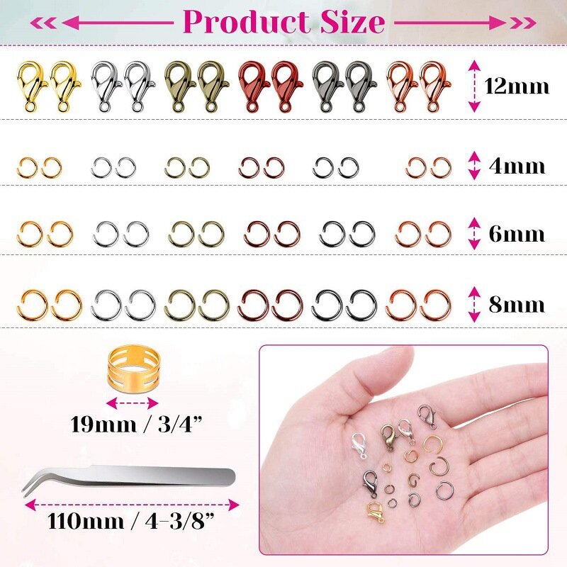 2430Ocs Jump Ring for Jewelry Making Accessories 12mm Lobster Clasp with Tweezers for Bracelet Necklace Earring Repair Kits