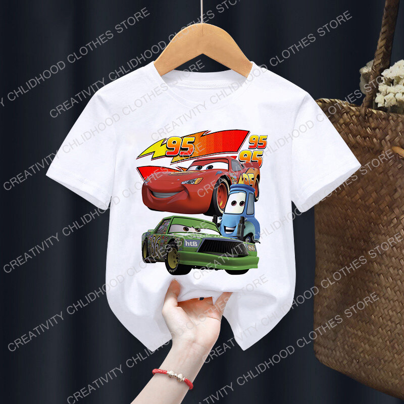 Camiseta de Disney Cars para niños y niñas, ropa de Rayo McQueen, dibujos animados de Anime Kawaii, Hip Hop, Top informal, novedad de verano