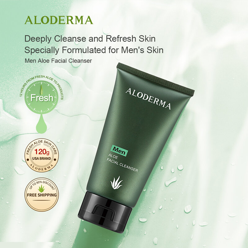 ALODERMA-Aloe hidratante facial limpador masculino, limpeza profunda, poros, refrescar a pele, lavagem facial, especialmente projetado para homens