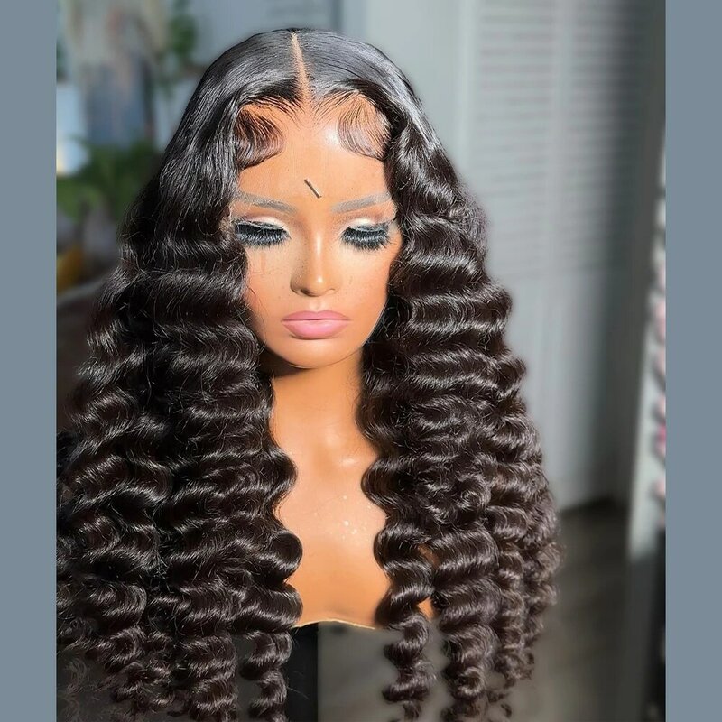 26 inch 180%Density Long Black Glueless Preplucked Deep Wave Curly Lace Front Wig For Black Women With BabyHair Daily Cosplay