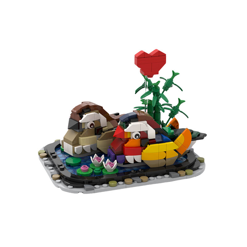 Valentine's Gifts Lovebirds Yuanyang Mandarin Duck Building Blocks Kit Lovely Clockwork Heart Assemble Brick Model DIY Kid Toy