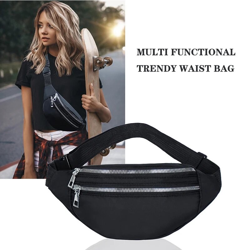 Women'S Waist Bag Nylon Fanny Packs Casual Women'S Chest Bags Man Belt Pouch Travel Hip Bag Sport Bum Bag