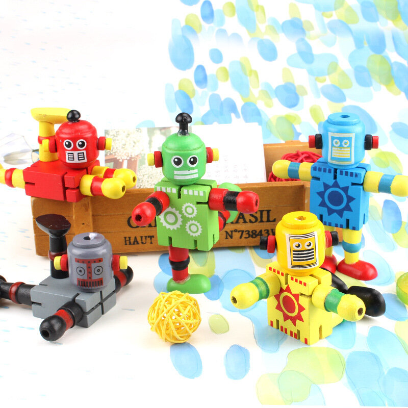 الأطفال الأكثر مبيعا ألعاب تعليمية ممتعة الإبداعية مائة تغيير تشوه خشبي روبوت لعب أطفال بنين ألعاب الكرتون