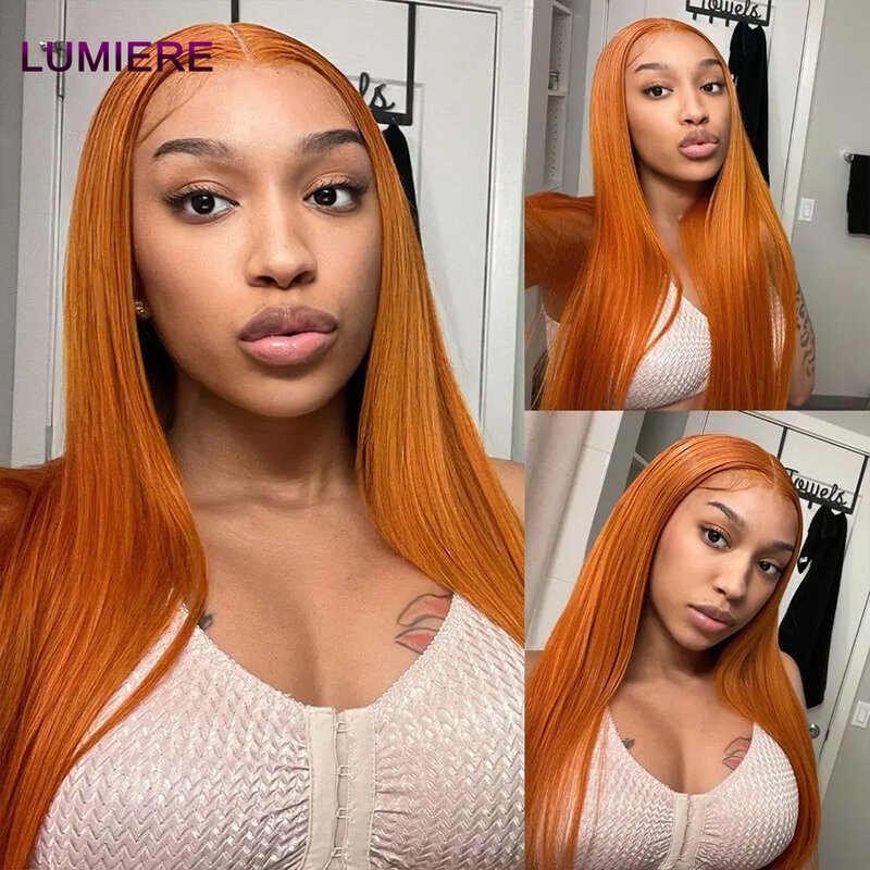 Lumiere 350 цвет оранжевый имбирь 13x4 HD кружевной передний парик человеческие волосы 30 32 дюйма искусственный кружевной фронтальный парик для женщин