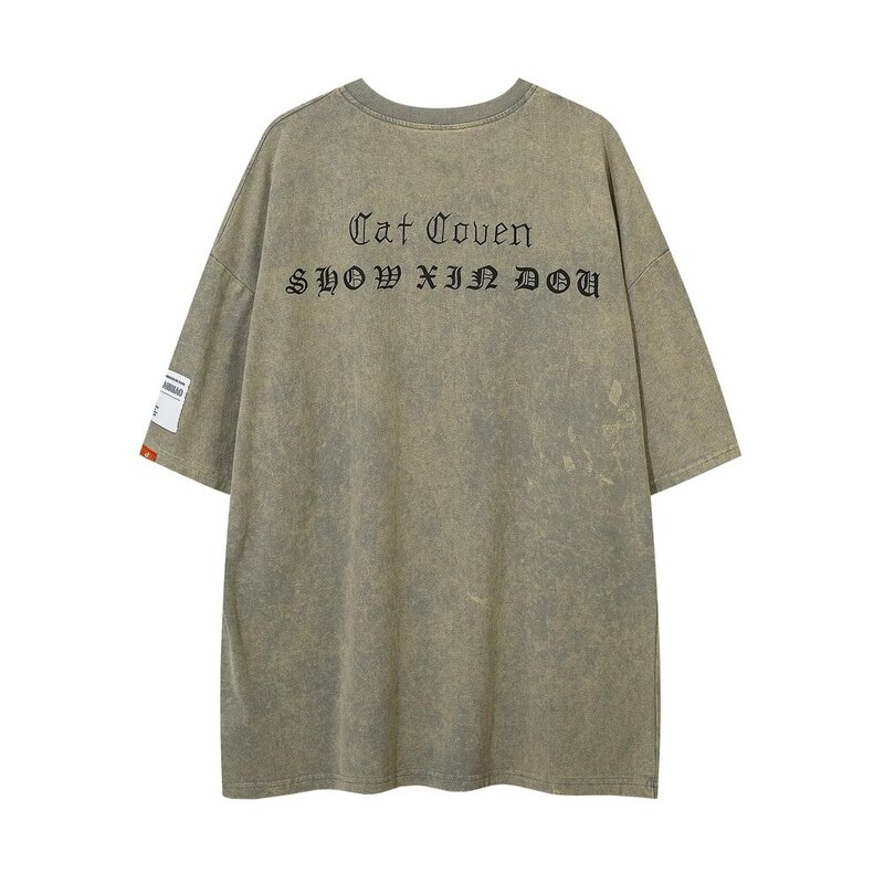 T-shirts Vintage Grunge Y2k chats gothiques surdimensionnés pour hommes, T-shirts rétro Harajuku Streetwear Hip Hop d'été en coton