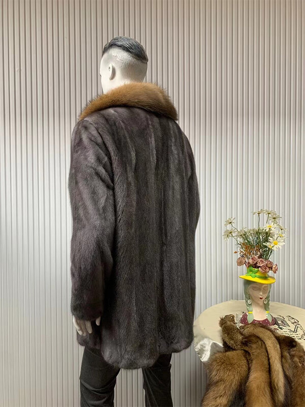Abrigo de piel auténtica de visón para hombre, Chaqueta larga de gran tamaño, de lujo, colección de invierno, 2023