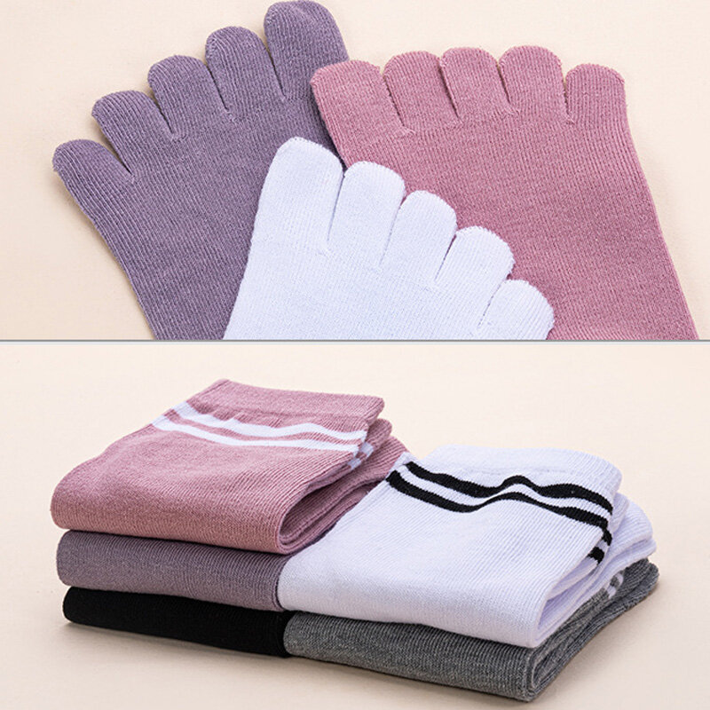 Cztery pory roku na palce krótkie skarpetki kobieta dziewczynka bawełniane w paski solidnie pochłaniające pot oddychająca miękka elastyczne skarpetki na 5 palców Harajuku