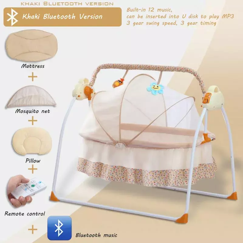 2023 tempat tidur ayunan otomatis bayi, keranjang tidur ayun listrik kursi goyang dengan Remote kontrol 0-36 bulan