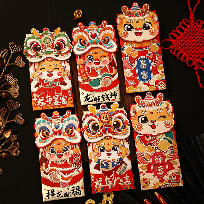 New Year Lucky Money Bag Chinese Cartoon Red Packets The Year Of Dragon Lunar Year Decoration For Boys Girls Newborn 4 Pcs
