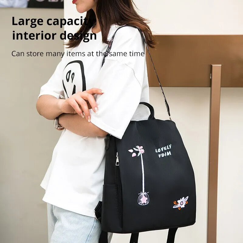 Mochila Oxford impermeable para mujer, bolso bordado informal de moda, bolso de viaje de gran capacidad de diseñador, bolsas de compras