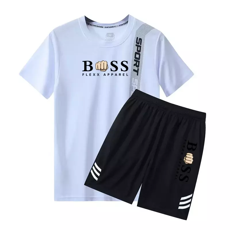 2024 Adida New Man Tracksuits 2 Piece Short Sleeve Suits Printing T-shirt +Sweatpants Sets Sutdent Casual Summer Sport Clothes